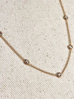 NEW Nordstrom Gold Plated Station Bezel Necklace with Clear Stones